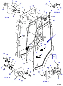 Стекло двери левое Komatsu (WB93R-5/WB93S-5/WB97R-5/WB97S-5) 42N-54-13430