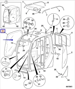 Стекло боковое правое JCB JS (OEM) 827/80217
