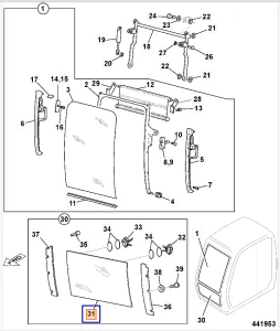 Стекло лобовое нижнее (745×542 мм) JCB JS JHN0141